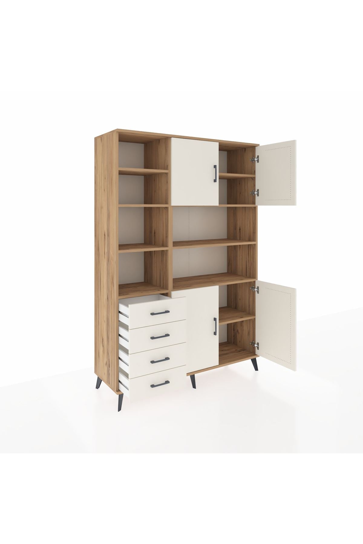 Hyperion Dolap 9 Raflı 4 Çekmeceli 4 Kapaklı 132x44x195 Çam-Aytaşı/Aytaşı