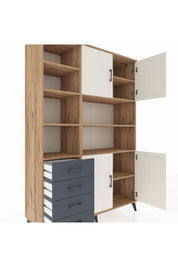 Hyperion Dolap 9 Raflı 4 Çekmeceli 4 Kapaklı 132x44x195 Çam-Aytaşı/Antrasit