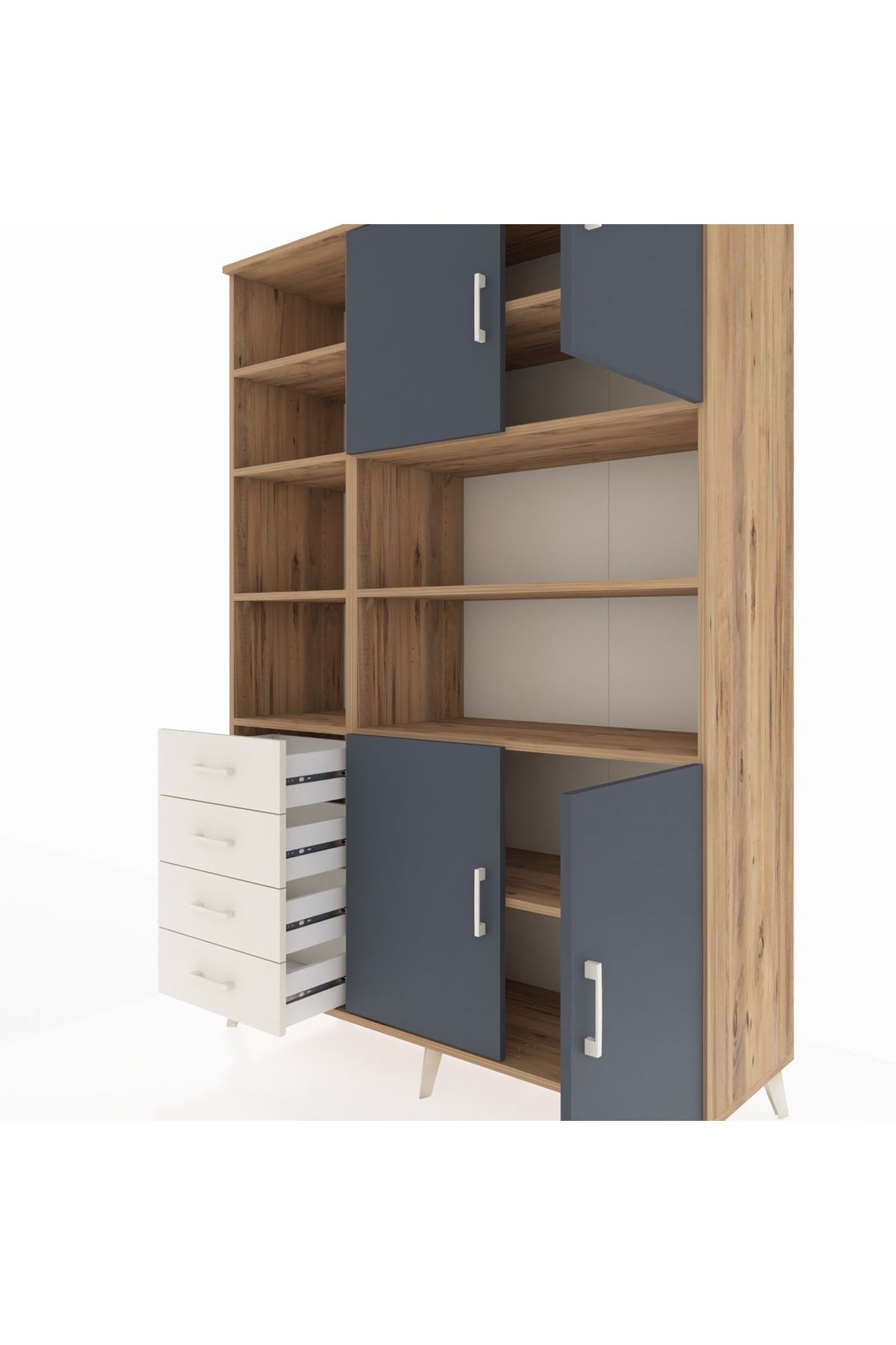 Hyperion Dolap 9 Raflı 4 Çekmeceli 4 Kapaklı 132x44x195 Çam-Antrasit/Aytaşı