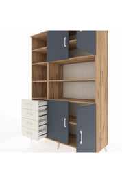 Hyperion Dolap 9 Raflı 4 Çekmeceli 4 Kapaklı 132x44x195 Çam-Antrasit/Aytaşı