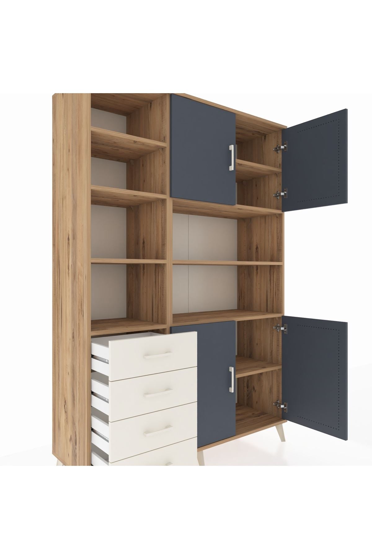 Hyperion Dolap 9 Raflı 4 Çekmeceli 4 Kapaklı 132x44x195 Çam-Antrasit/Aytaşı