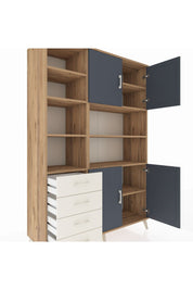 Hyperion Dolap 9 Raflı 4 Çekmeceli 4 Kapaklı 132x44x195 Çam-Antrasit/Aytaşı