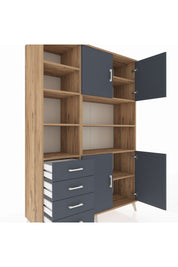 Hyperion Dolap 9 Raflı 4 Çekmeceli 4 Kapaklı 132x44x195 Çam-Antrasit/Antrasit