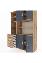 Hyperion Dolap 9 Raflı 4 Çekmeceli 4 Kapaklı 132x44x195 Çam-Antrasit/Çam