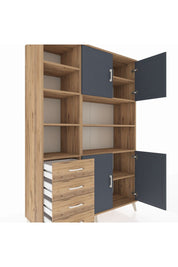 Hyperion Dolap 9 Raflı 4 Çekmeceli 4 Kapaklı 132x44x195 Çam-Antrasit/Çam
