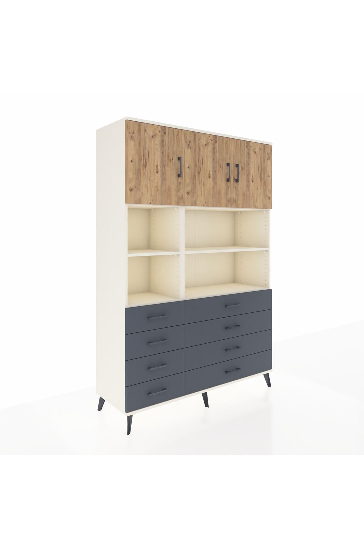 Hyperion Dolap 8 Raflı 8 Çekmeceli 3 Kapaklı 132x44x195 Aytaşı-Çam/Antrasit