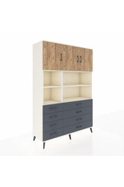 Hyperion Dolap 8 Raflı 8 Çekmeceli 3 Kapaklı 132x44x195 Aytaşı-Çam/Antrasit