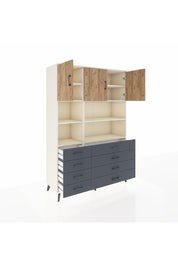 Hyperion Dolap 8 Raflı 8 Çekmeceli 3 Kapaklı 132x44x195 Aytaşı-Çam/Antrasit