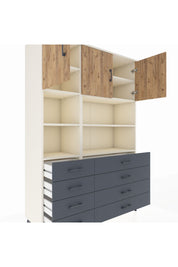 Hyperion Dolap 8 Raflı 8 Çekmeceli 3 Kapaklı 132x44x195 Aytaşı-Çam/Antrasit