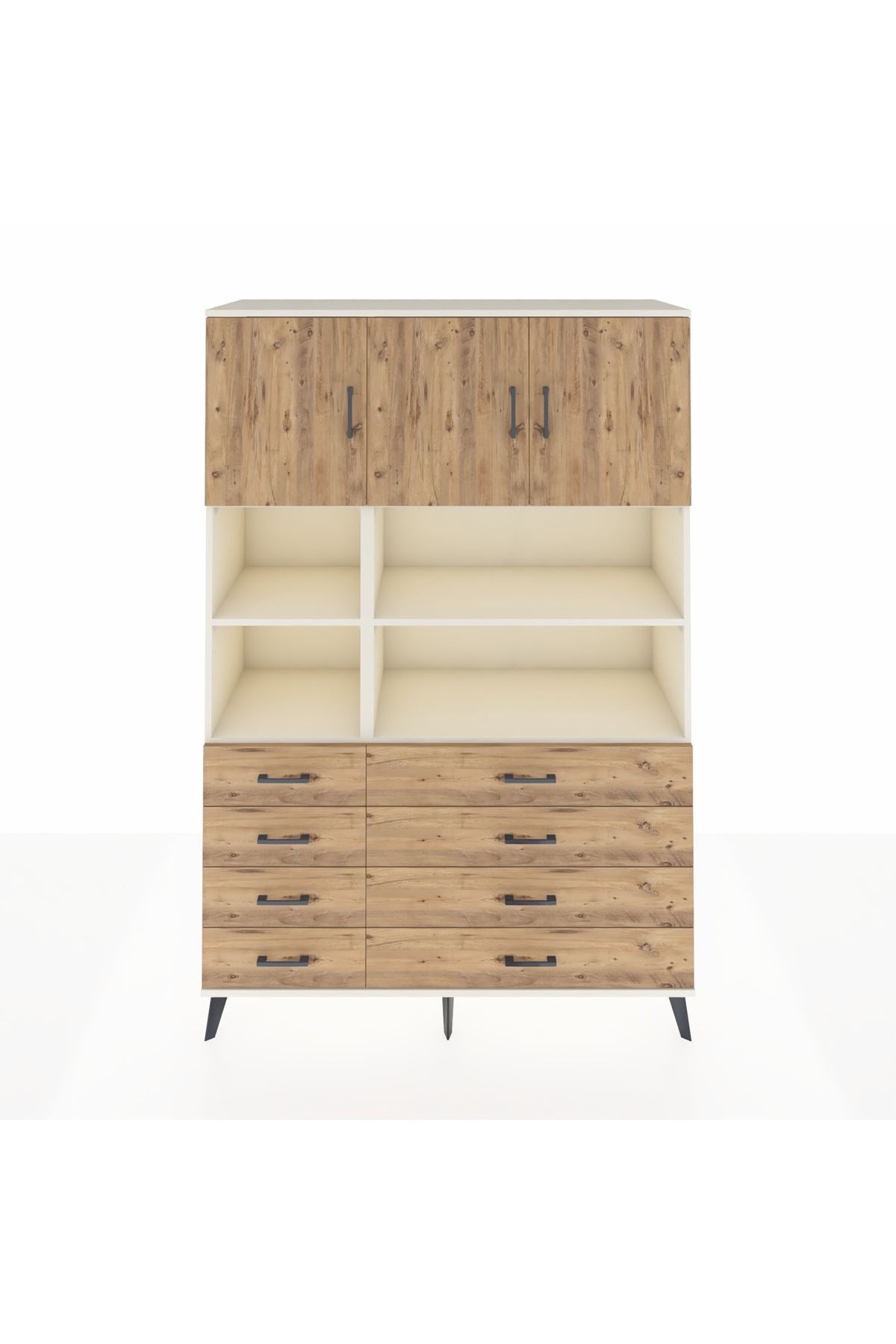 Hyperion Dolap 8 Raflı 8 Çekmeceli 3 Kapaklı 132x44x195 Aytaşı-Çam/Çam