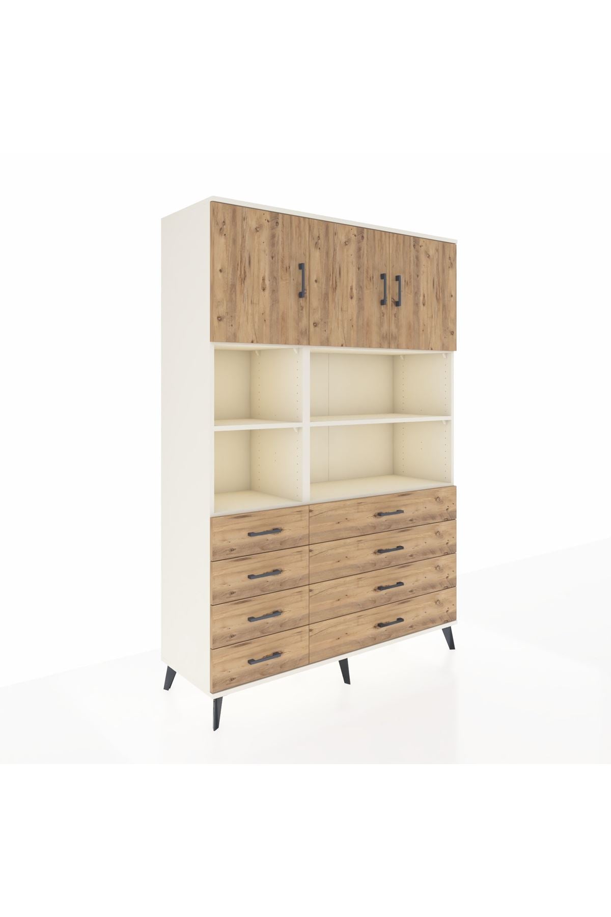 Hyperion Dolap 8 Raflı 8 Çekmeceli 3 Kapaklı 132x44x195 Aytaşı-Çam/Çam