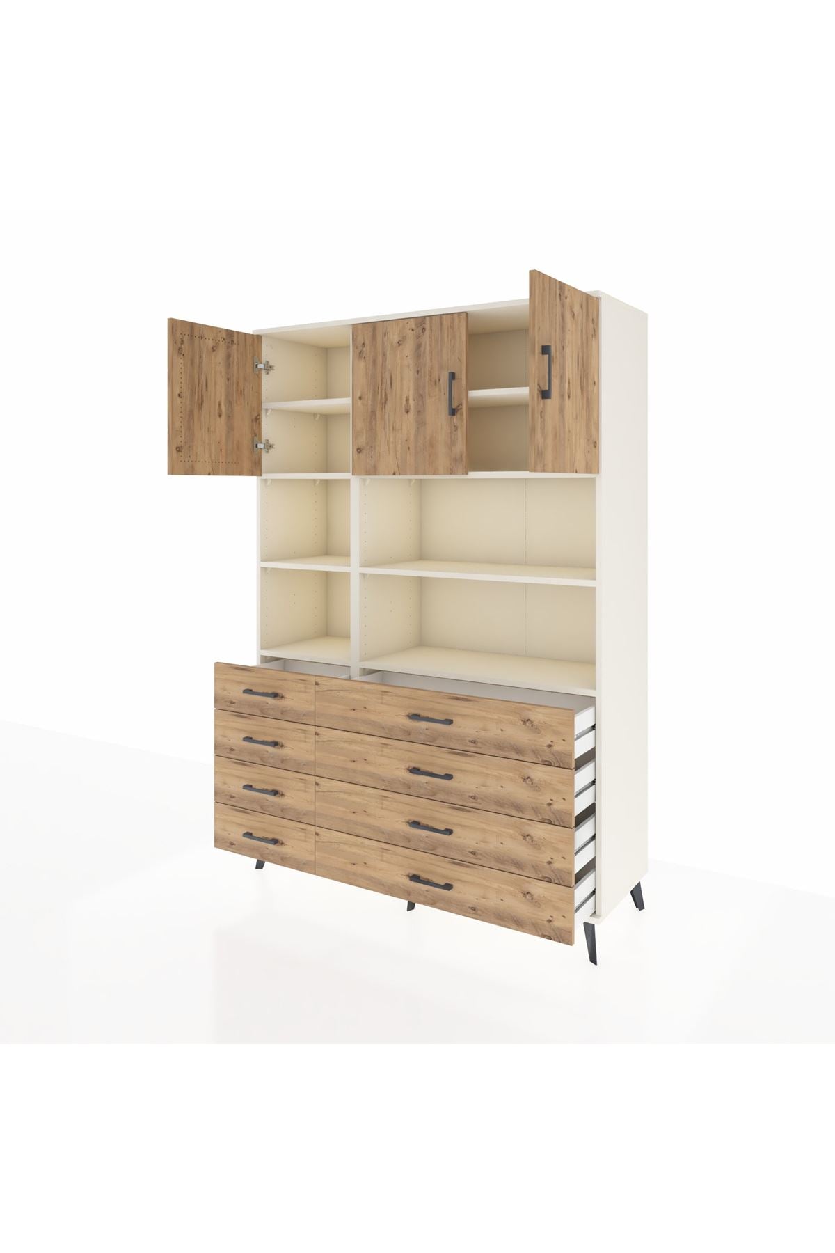 Hyperion Dolap 8 Raflı 8 Çekmeceli 3 Kapaklı 132x44x195 Aytaşı-Çam/Çam