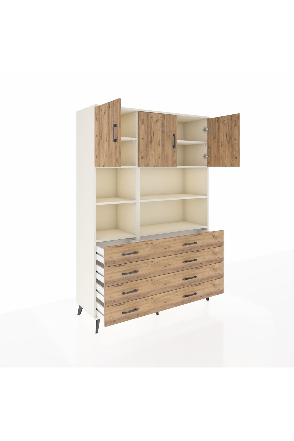 Hyperion Dolap 8 Raflı 8 Çekmeceli 3 Kapaklı 132x44x195 Aytaşı-Çam/Çam