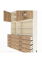 Hyperion Dolap 8 Raflı 8 Çekmeceli 3 Kapaklı 132x44x195 Aytaşı-Çam/Çam