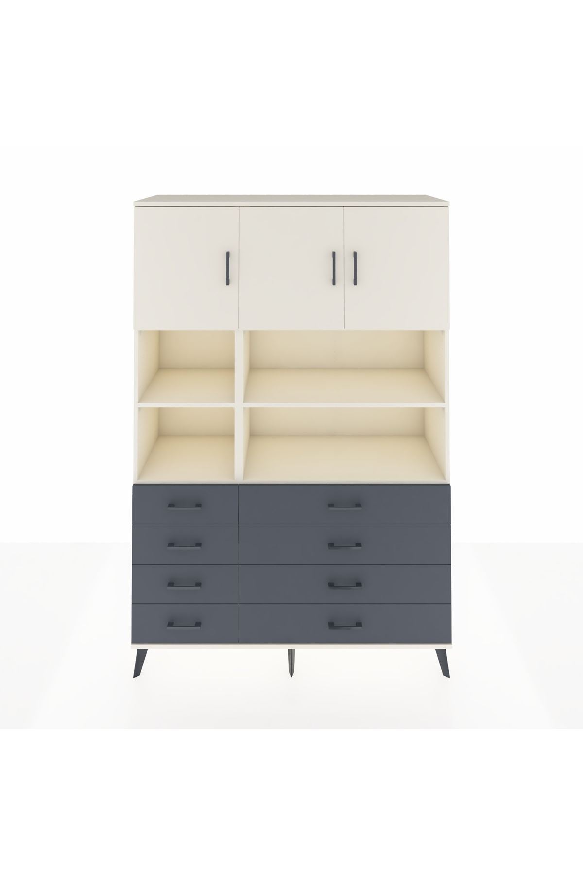 Hyperion Dolap 8 Raflı 8 Çekmeceli 3 Kapaklı 132x44x195 Aytaşı-Aytaşı/Antrasit