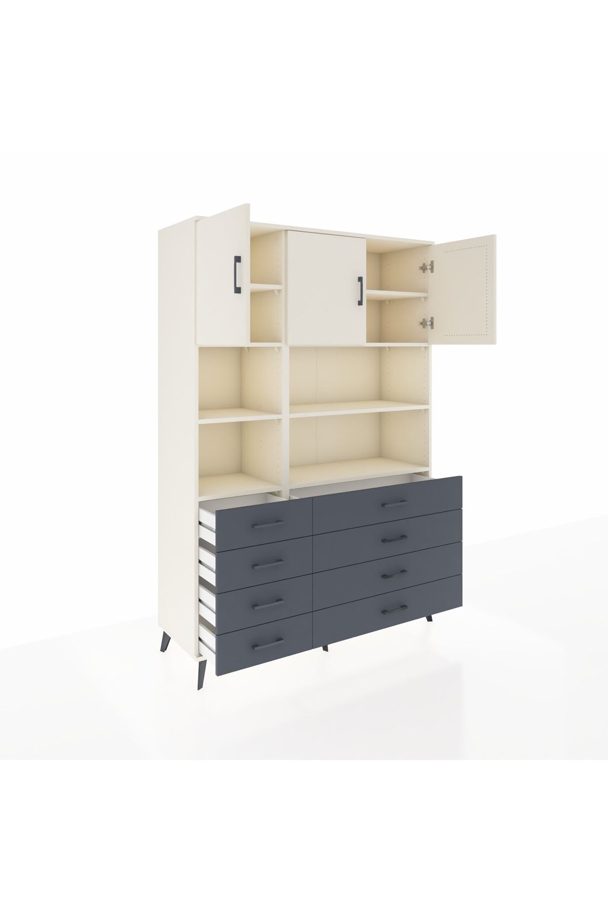 Hyperion Dolap 8 Raflı 8 Çekmeceli 3 Kapaklı 132x44x195 Aytaşı-Aytaşı/Antrasit