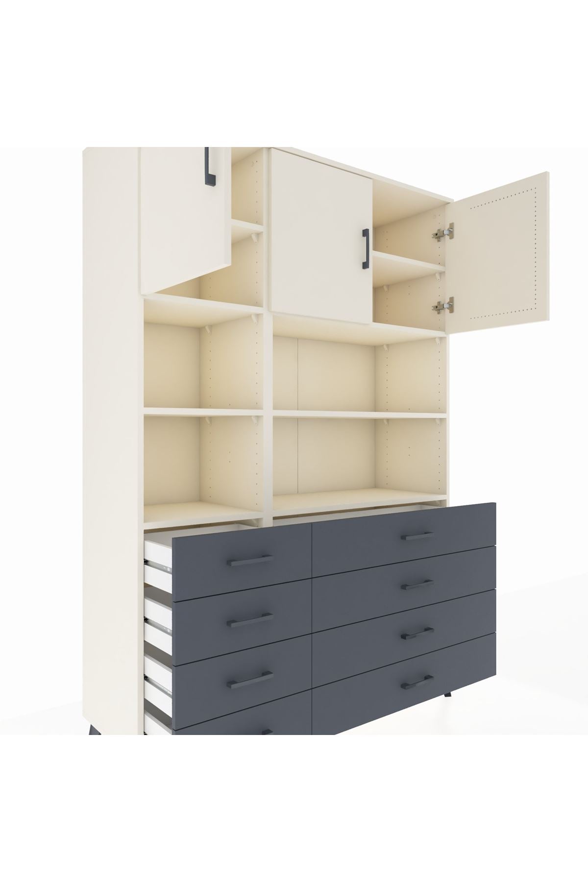 Hyperion Dolap 8 Raflı 8 Çekmeceli 3 Kapaklı 132x44x195 Aytaşı-Aytaşı/Antrasit