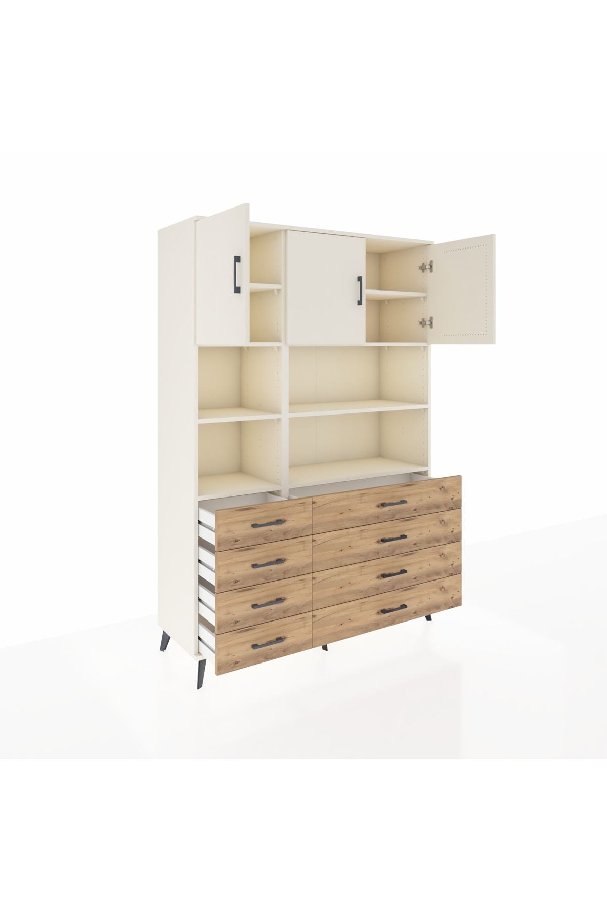 Hyperion Dolap 8 Raflı 8 Çekmeceli 3 Kapaklı 132x44x195 Aytaşı-Aytaşı/Çam