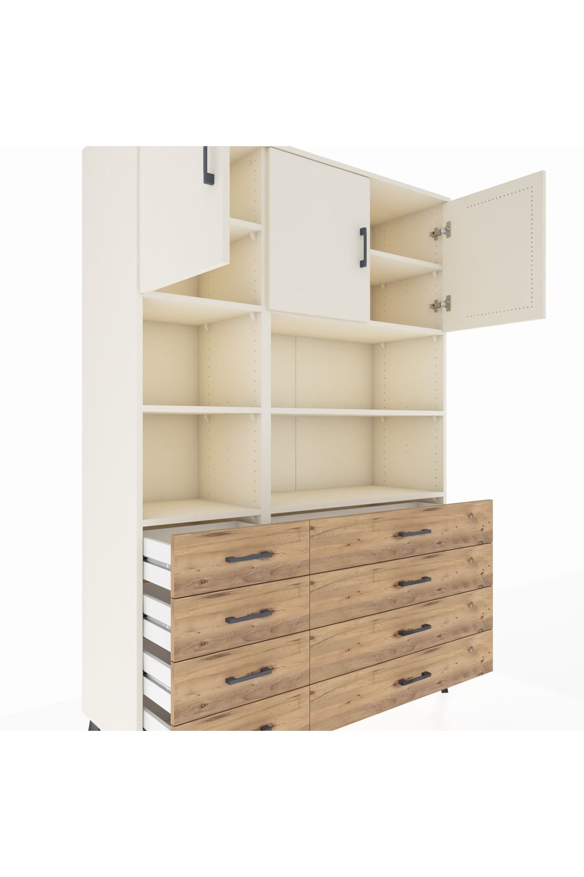 Hyperion Dolap 8 Raflı 8 Çekmeceli 3 Kapaklı 132x44x195 Aytaşı-Aytaşı/Çam