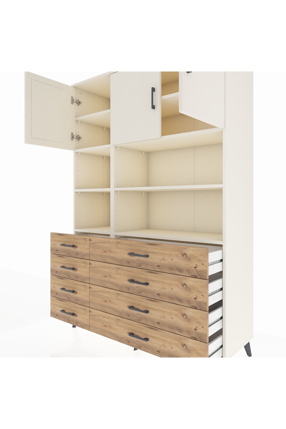 Hyperion Dolap 8 Raflı 8 Çekmeceli 3 Kapaklı 132x44x195 Aytaşı-Aytaşı/Çam