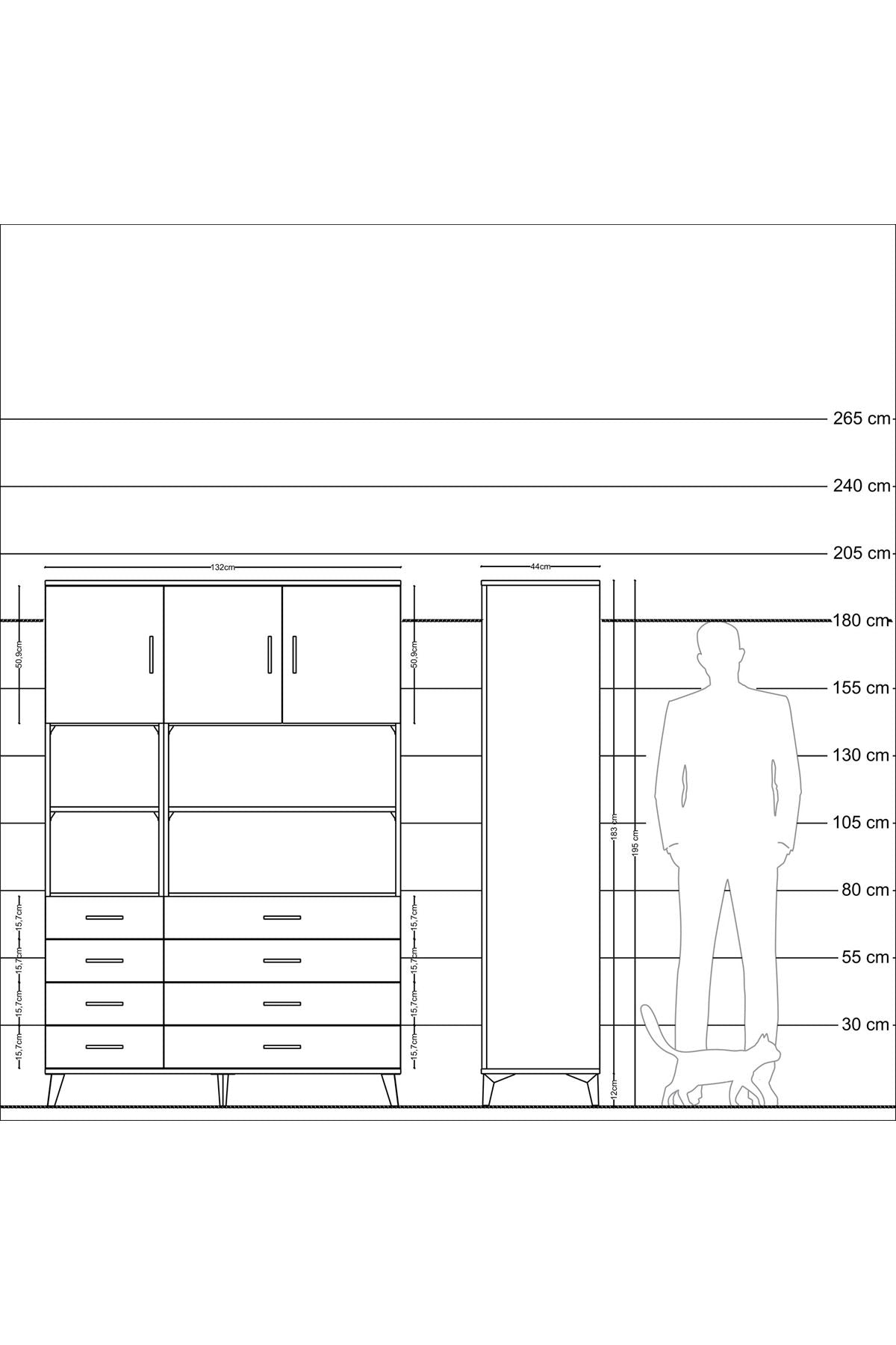 Hyperion Dolap 8 Raflı 8 Çekmeceli 3 Kapaklı 132x44x195 Aytaşı-Aytaşı/Çam