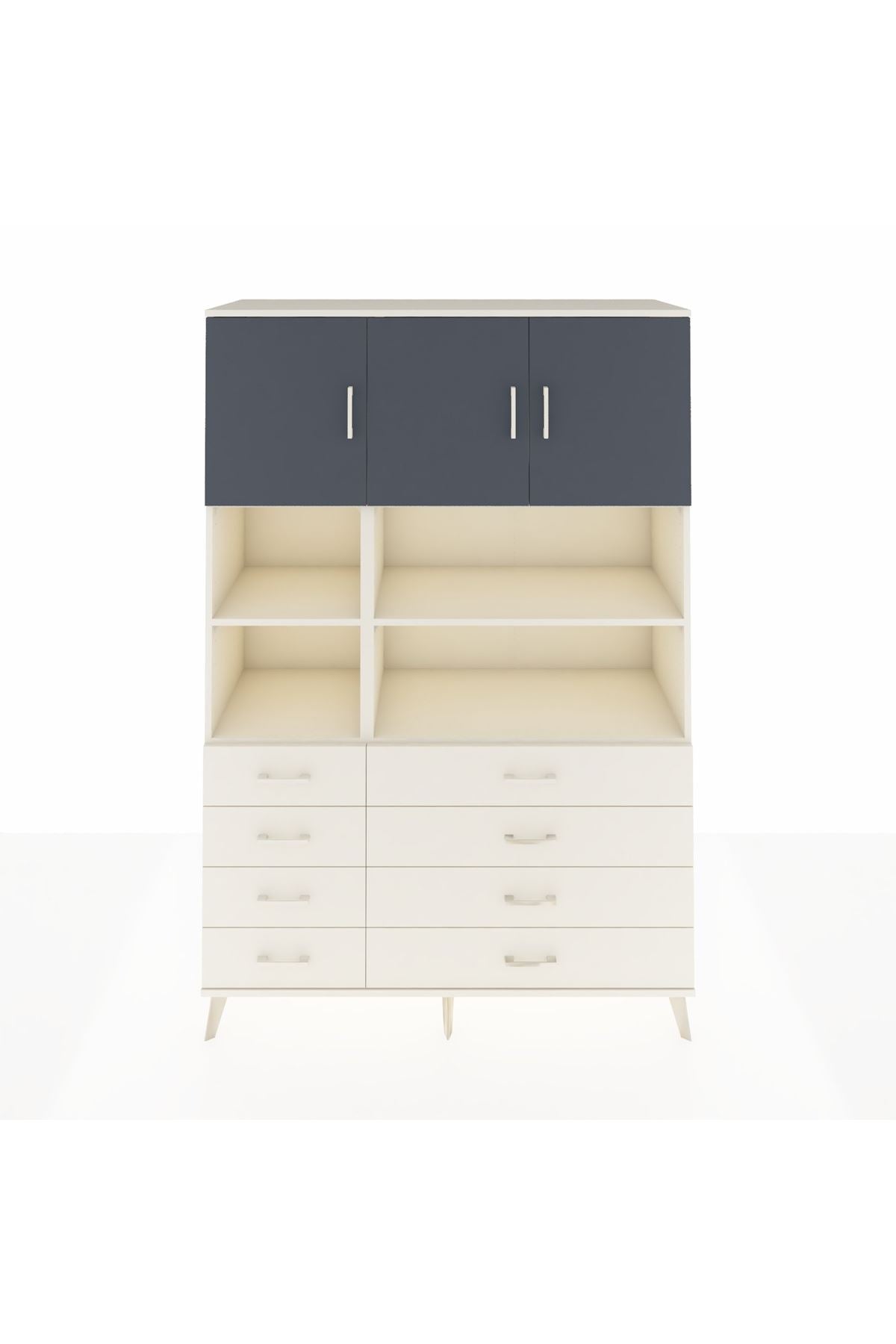 Hyperion Dolap 8 Raflı 8 Çekmeceli 3 Kapaklı 132x44x195 Aytaşı-Antrasit/Aytaşı