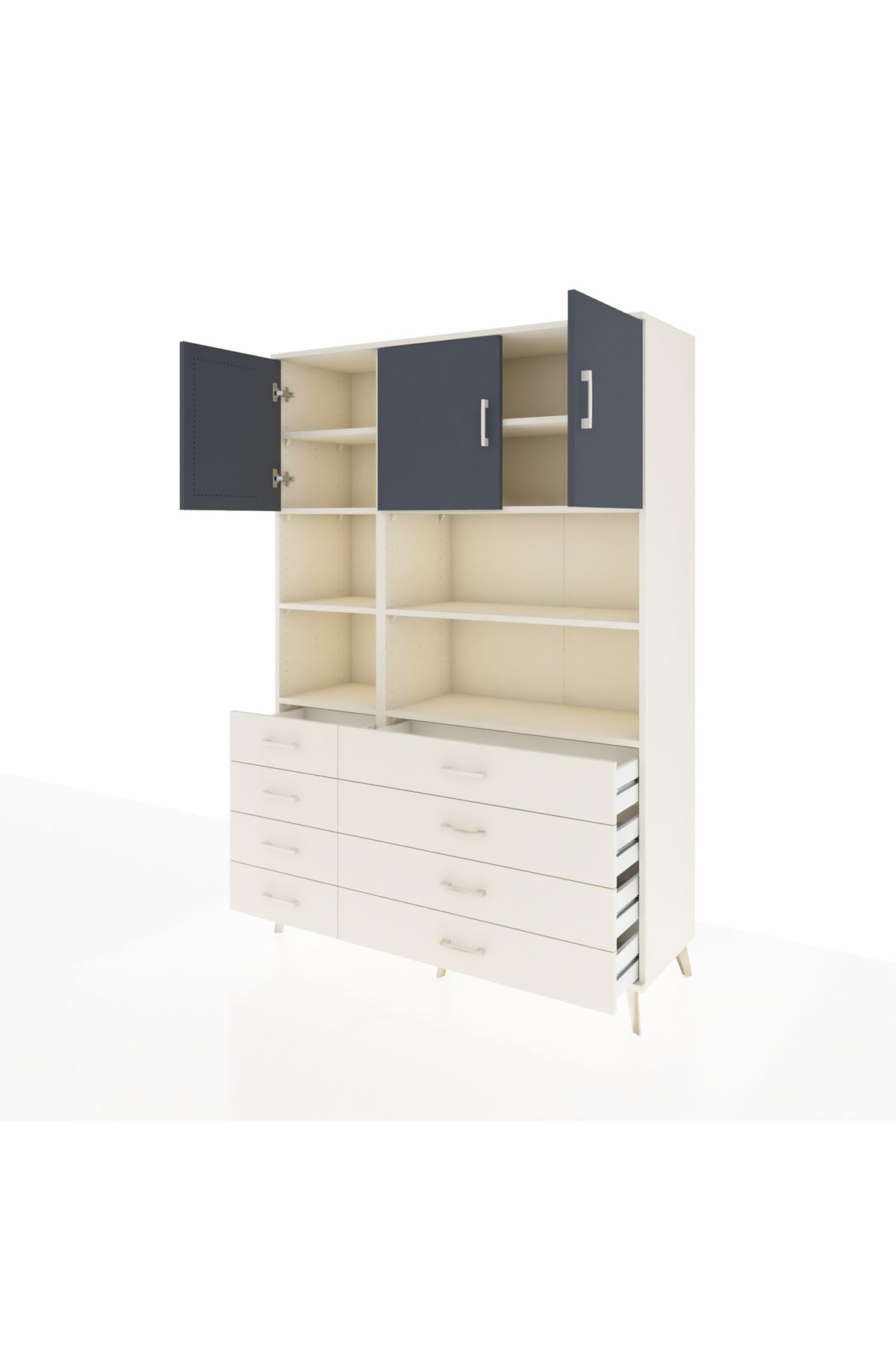 Hyperion Dolap 8 Raflı 8 Çekmeceli 3 Kapaklı 132x44x195 Aytaşı-Antrasit/Aytaşı