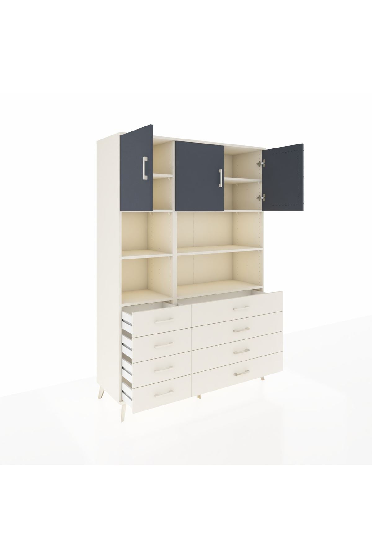 Hyperion Dolap 8 Raflı 8 Çekmeceli 3 Kapaklı 132x44x195 Aytaşı-Antrasit/Aytaşı