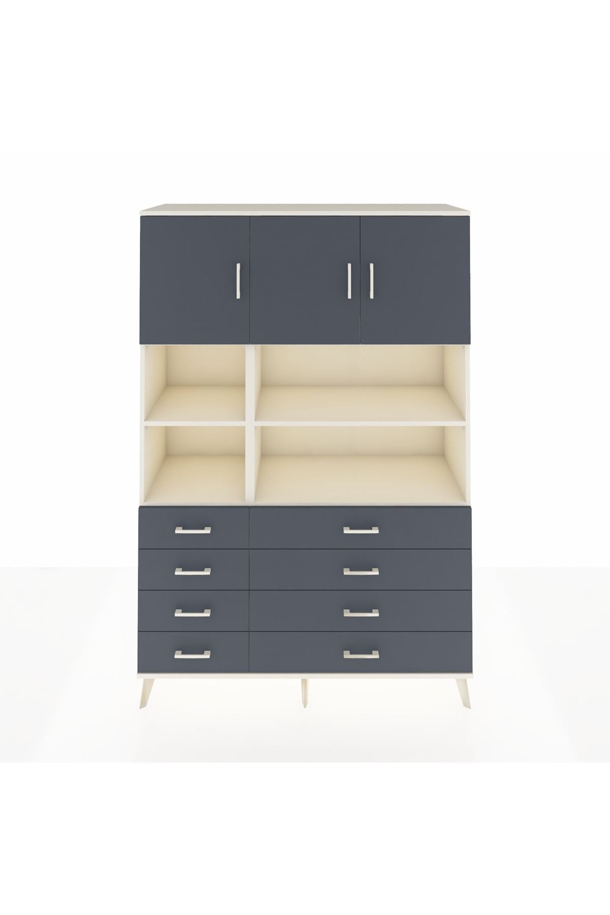 Hyperion Dolap 8 Raflı 8 Çekmeceli 3 Kapaklı 132x44x195 Aytaşı-Antrasit/Antrasit