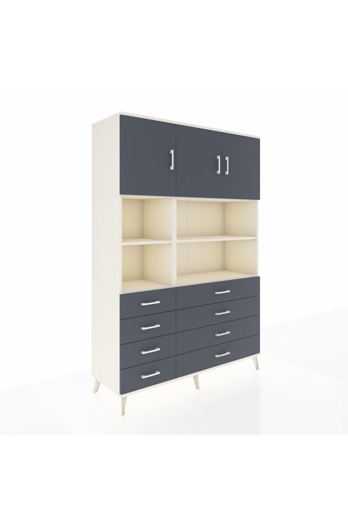 Hyperion Dolap 8 Raflı 8 Çekmeceli 3 Kapaklı 132x44x195 Aytaşı-Antrasit/Antrasit