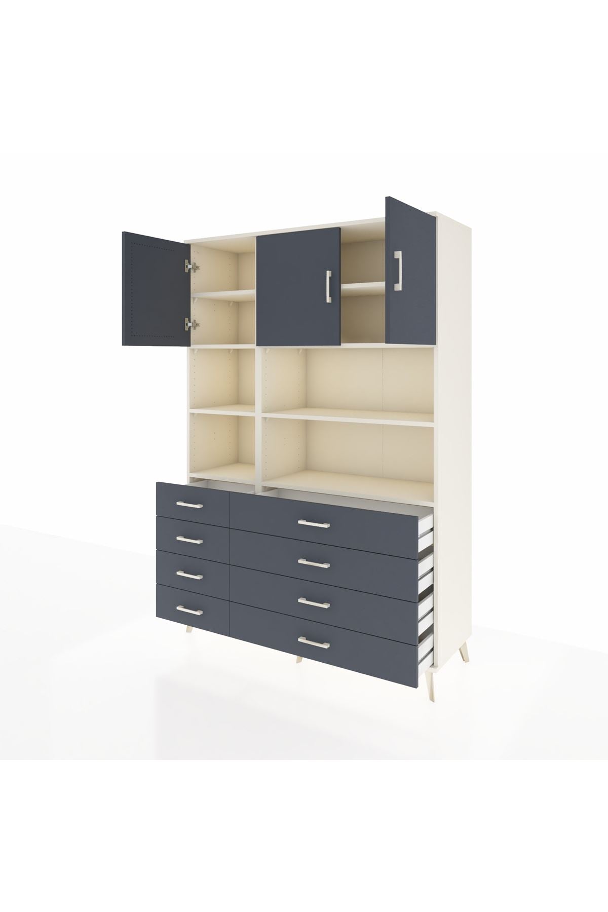 Hyperion Dolap 8 Raflı 8 Çekmeceli 3 Kapaklı 132x44x195 Aytaşı-Antrasit/Antrasit