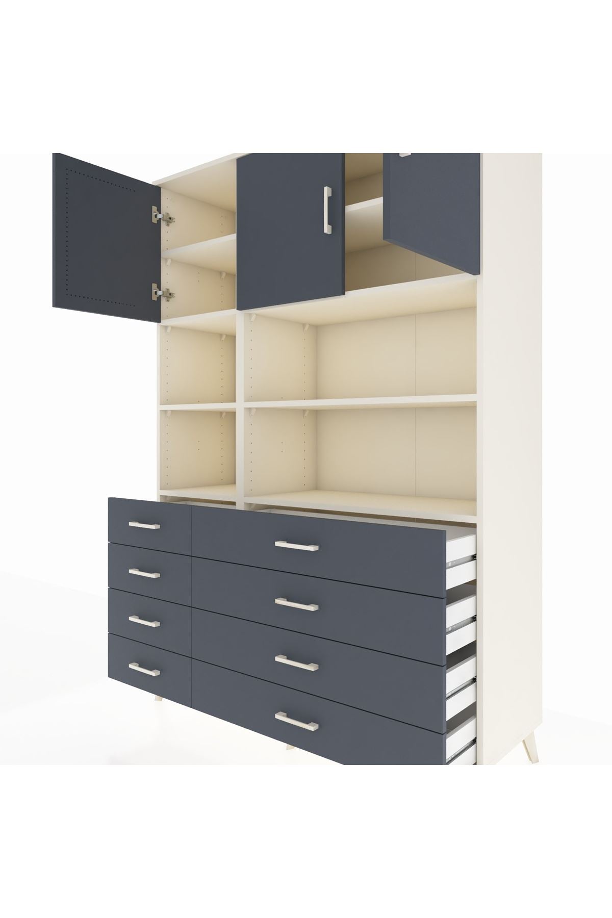 Hyperion Dolap 8 Raflı 8 Çekmeceli 3 Kapaklı 132x44x195 Aytaşı-Antrasit/Antrasit