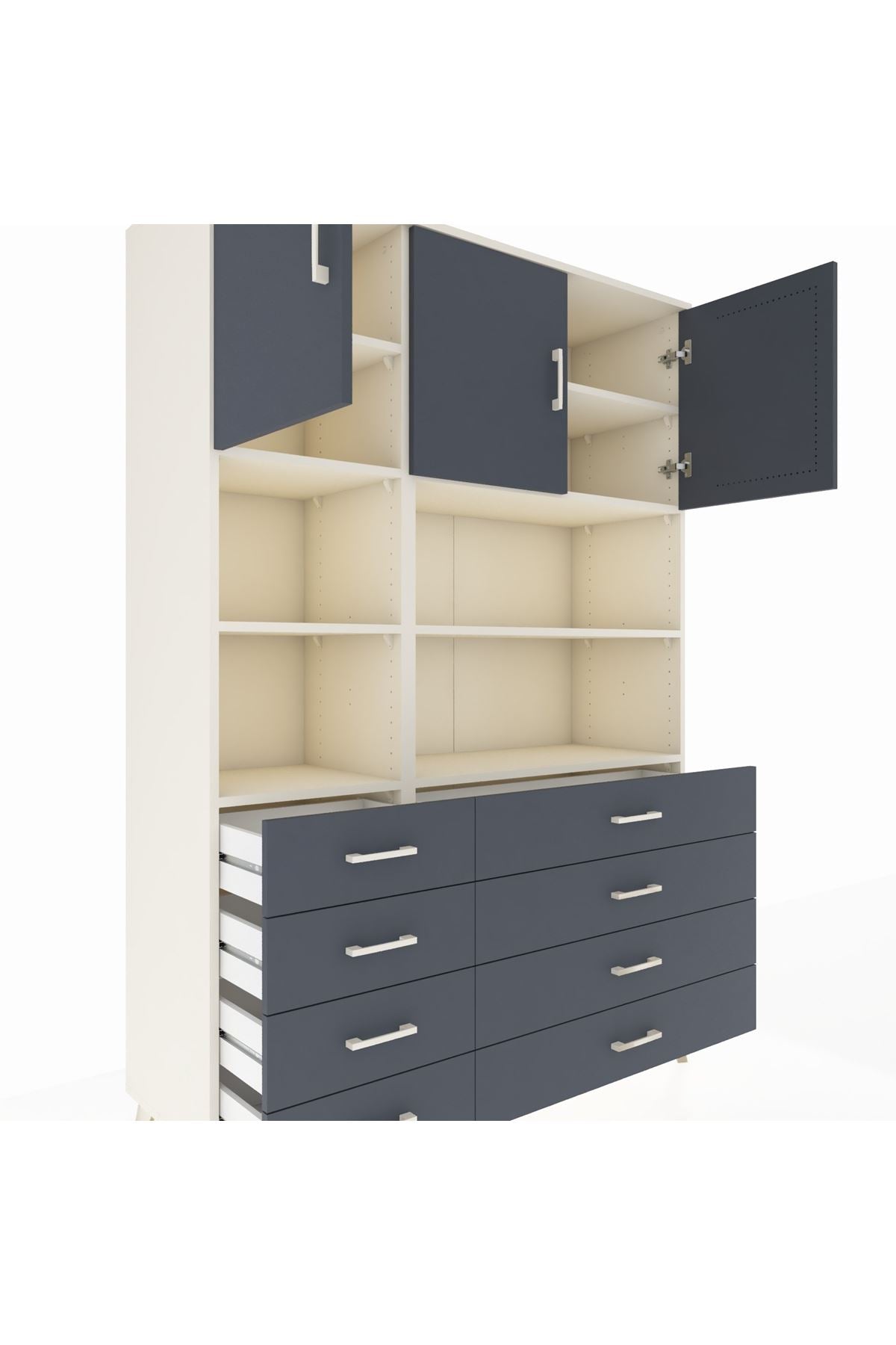 Hyperion Dolap 8 Raflı 8 Çekmeceli 3 Kapaklı 132x44x195 Aytaşı-Antrasit/Antrasit