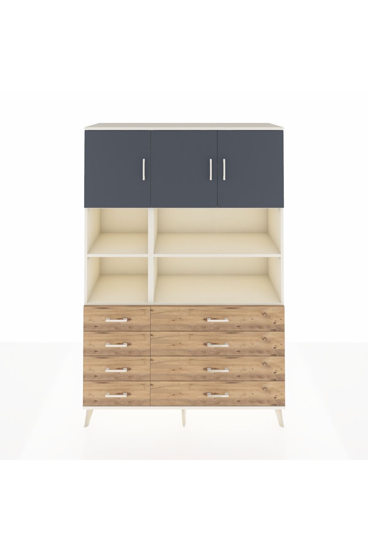 Hyperion Dolap 8 Raflı 8 Çekmeceli 3 Kapaklı 132x44x195 Aytaşı-Antrasit/Çam