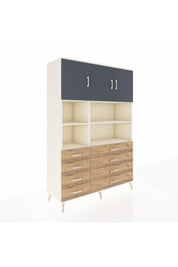 Hyperion Dolap 8 Raflı 8 Çekmeceli 3 Kapaklı 132x44x195 Aytaşı-Antrasit/Çam