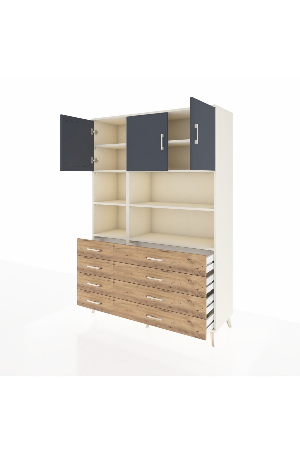 Hyperion Dolap 8 Raflı 8 Çekmeceli 3 Kapaklı 132x44x195 Aytaşı-Antrasit/Çam