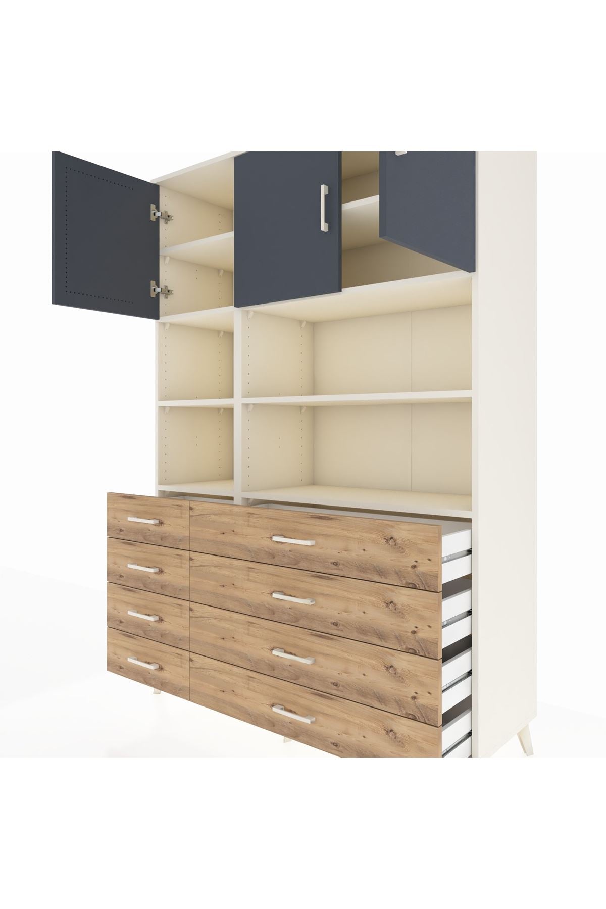 Hyperion Dolap 8 Raflı 8 Çekmeceli 3 Kapaklı 132x44x195 Aytaşı-Antrasit/Çam