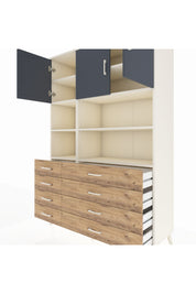 Hyperion Dolap 8 Raflı 8 Çekmeceli 3 Kapaklı 132x44x195 Aytaşı-Antrasit/Çam