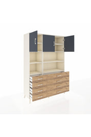 Hyperion Dolap 8 Raflı 8 Çekmeceli 3 Kapaklı 132x44x195 Aytaşı-Antrasit/Çam