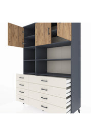 Hyperion Dolap 8 Raflı 8 Çekmeceli 3 Kapaklı 132x44x195 Antrasit-Çam/Aytaşı