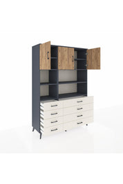Hyperion Dolap 8 Raflı 8 Çekmeceli 3 Kapaklı 132x44x195 Antrasit-Çam/Aytaşı