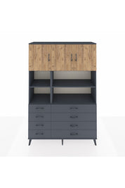 Hyperion Dolap 8 Raflı 8 Çekmeceli 3 Kapaklı 132x44x195 Antrasit-Çam/Antrasit
