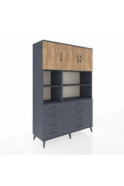 Hyperion Dolap 8 Raflı 8 Çekmeceli 3 Kapaklı 132x44x195 Antrasit-Çam/Antrasit