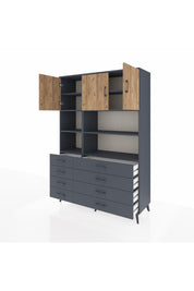 Hyperion Dolap 8 Raflı 8 Çekmeceli 3 Kapaklı 132x44x195 Antrasit-Çam/Antrasit