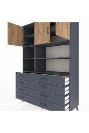 Hyperion Dolap 8 Raflı 8 Çekmeceli 3 Kapaklı 132x44x195 Antrasit-Çam/Antrasit