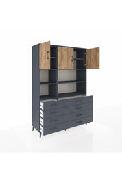 Hyperion Dolap 8 Raflı 8 Çekmeceli 3 Kapaklı 132x44x195 Antrasit-Çam/Antrasit