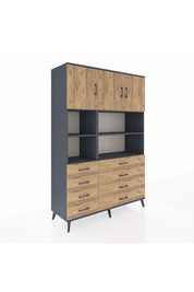 Hyperion Dolap 8 Raflı 8 Çekmeceli 3 Kapaklı 132x44x195 Antrasit-Çam/Çam