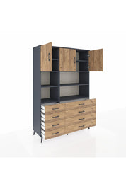 Hyperion Dolap 8 Raflı 8 Çekmeceli 3 Kapaklı 132x44x195 Antrasit-Çam/Çam