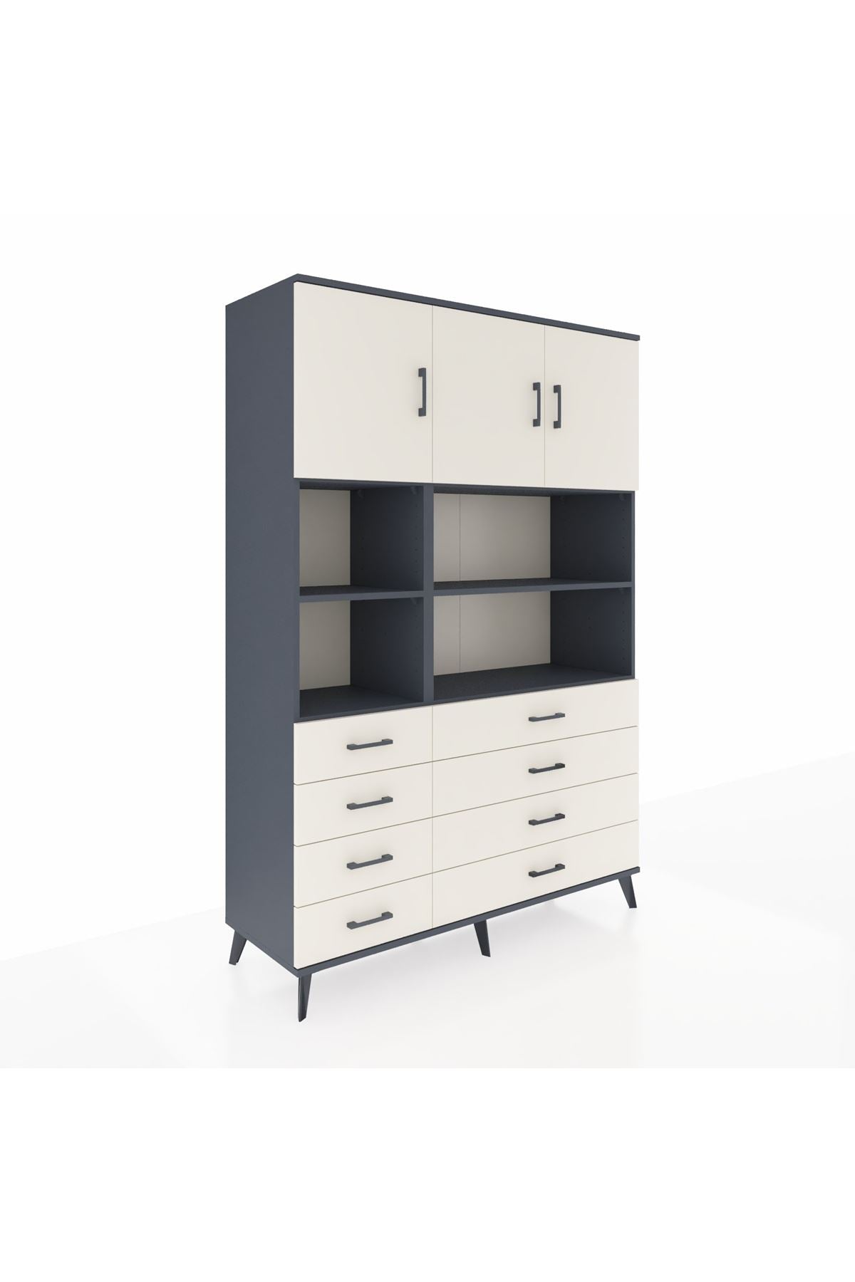 Hyperion Dolap 8 Raflı 8 Çekmeceli 3 Kapaklı 132x44x195 Antrasit-Aytaşı/Aytaşı