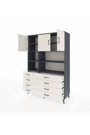 Hyperion Dolap 8 Raflı 8 Çekmeceli 3 Kapaklı 132x44x195 Antrasit-Aytaşı/Aytaşı